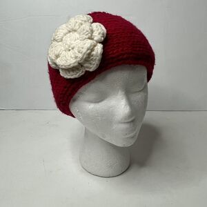 Little Cotton Dress Red Flower Knit Fleece Lined Ear Warmers Women’s OS
